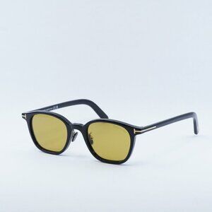 Tom Ford FT0978-D 01E Sunglasses Shiny Black Round Frame, Light Brown Lenses